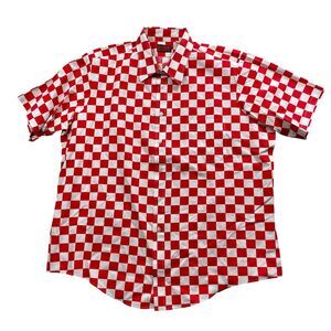 Christopher Scott XL VTG Button Red White Check Polyester Cotton Short Sleeve‎